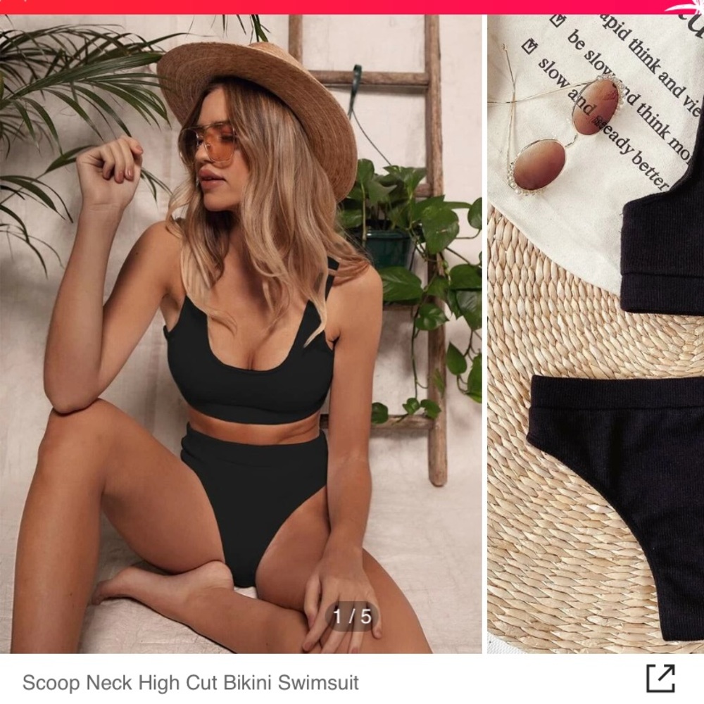 Black Scoop Neck High Cut Bikini, Brand new without tags, SHEIN, Size XL,fits LG